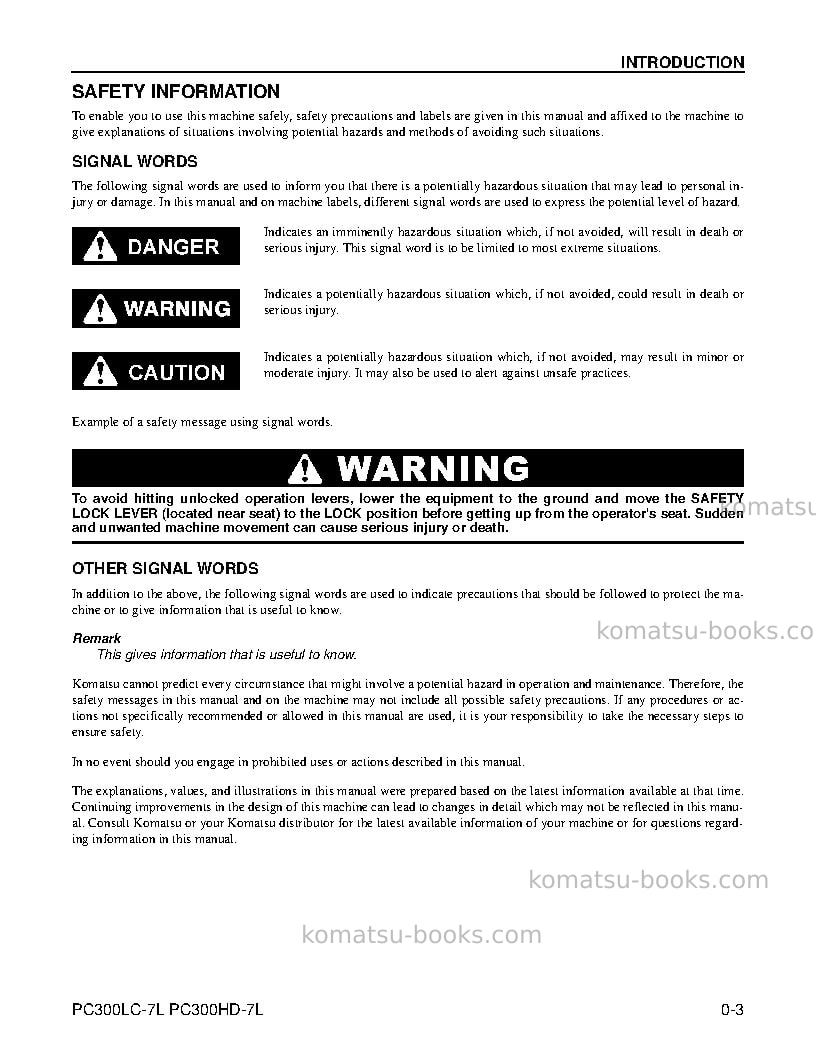 Komatsu pc300hd-7usa-l Operation manual cover Page 7