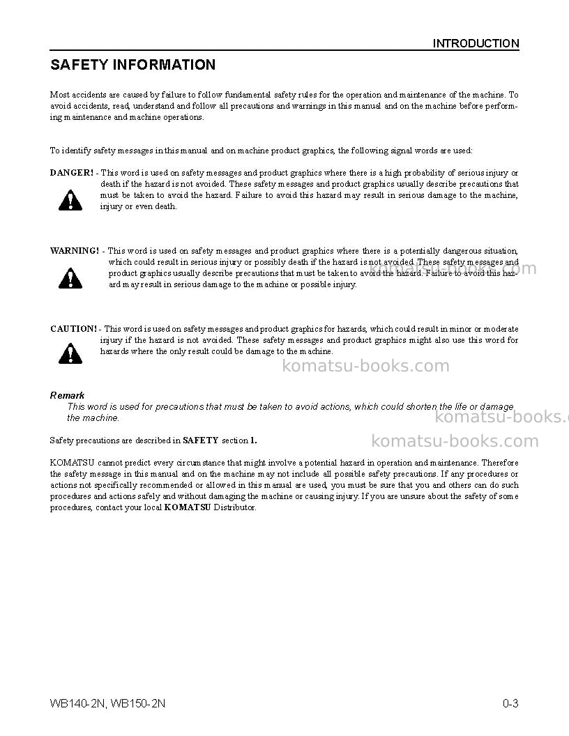 Komatsu wb150-2usa-n Operation manual cover Page 7 Komatsu wb150-2usa-n Operation manual cover Page 7