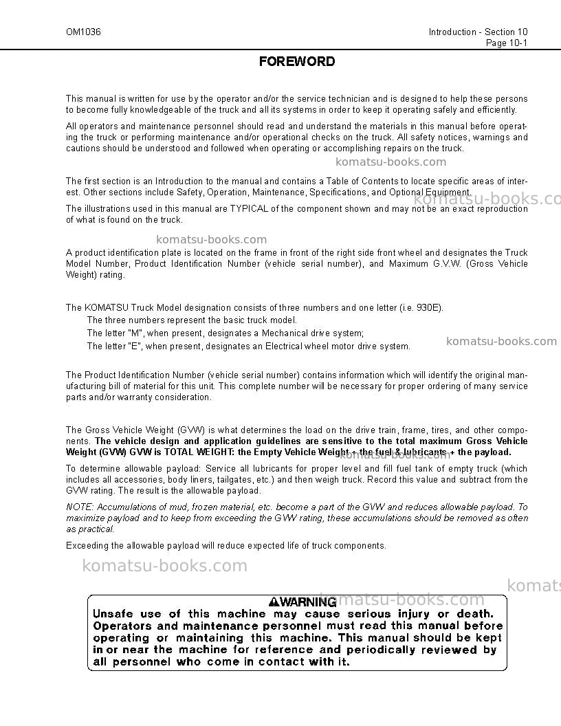 Komatsu 930e-3usa Operation manual cover Page 7 Komatsu 930e-3usa Operation manual cover Page 7