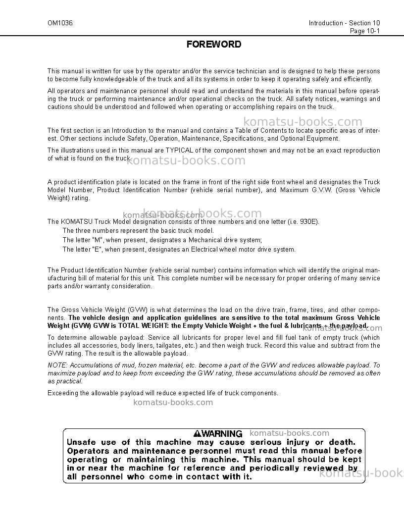 Komatsu 930e-3usa Operation manual cover Page 7 Komatsu 930e-3usa Operation manual cover Page 7