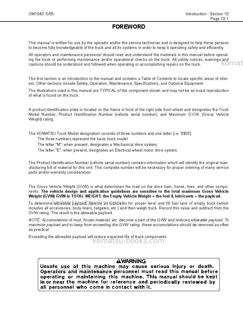 Komatsu 930e-3usa-se Operation manual cover Page 7 Komatsu 930e-3usa-se Operation manual cover Page 7
