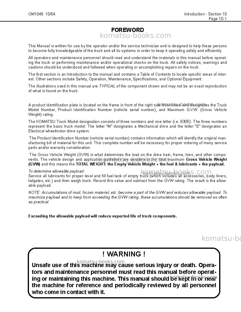Komatsu 830eusa Operation manual cover Page 7 Komatsu 830eusa Operation manual cover Page 7