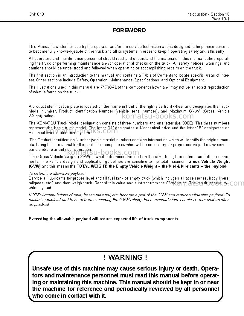 Komatsu 830eusa Operation manual cover Page 7 Komatsu 830eusa Operation manual cover Page 7