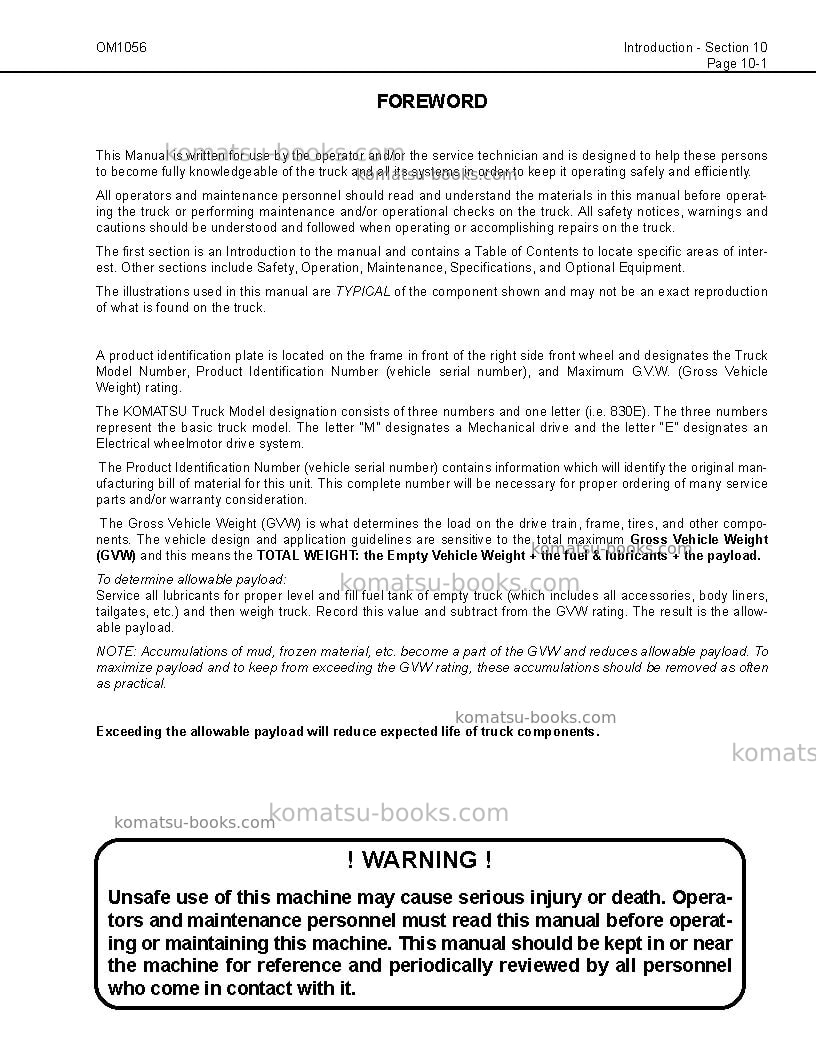 Komatsu 830eusa Operation manual cover Page 7