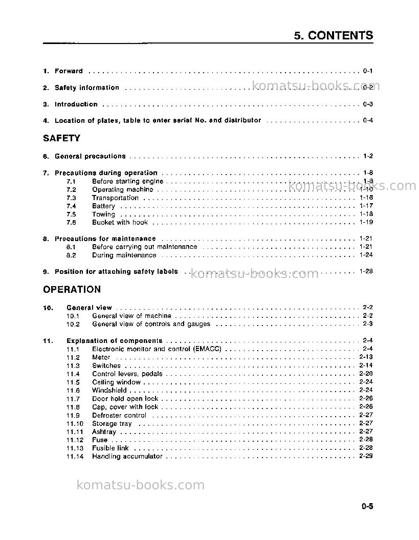 Komatsu pc400lc-5usa-lc Operation manual cover Page 7 Komatsu pc400lc-5usa-lc Operation manual cover Page 7