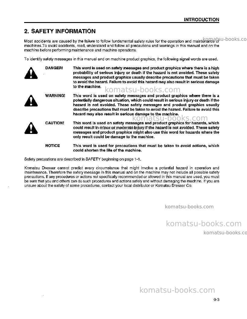 Komatsu pc400hd-6usa-lc Operation manual cover Page 7 Komatsu pc400hd-6usa-lc Operation manual cover Page 7