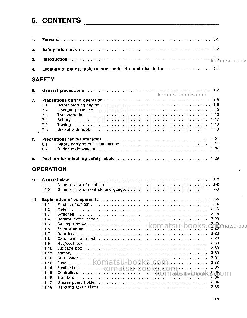 Komatsu pc200-6usa-l Operation manual cover Page 7 Komatsu pc200-6usa-l Operation manual cover Page 7