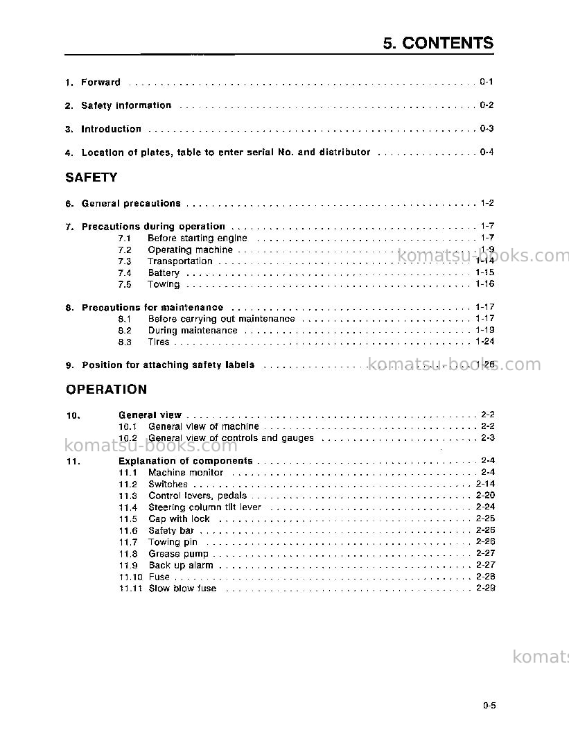 Komatsu wa450-3usa-le Operation manual cover Page 7 Komatsu wa450-3usa-le Operation manual cover Page 7