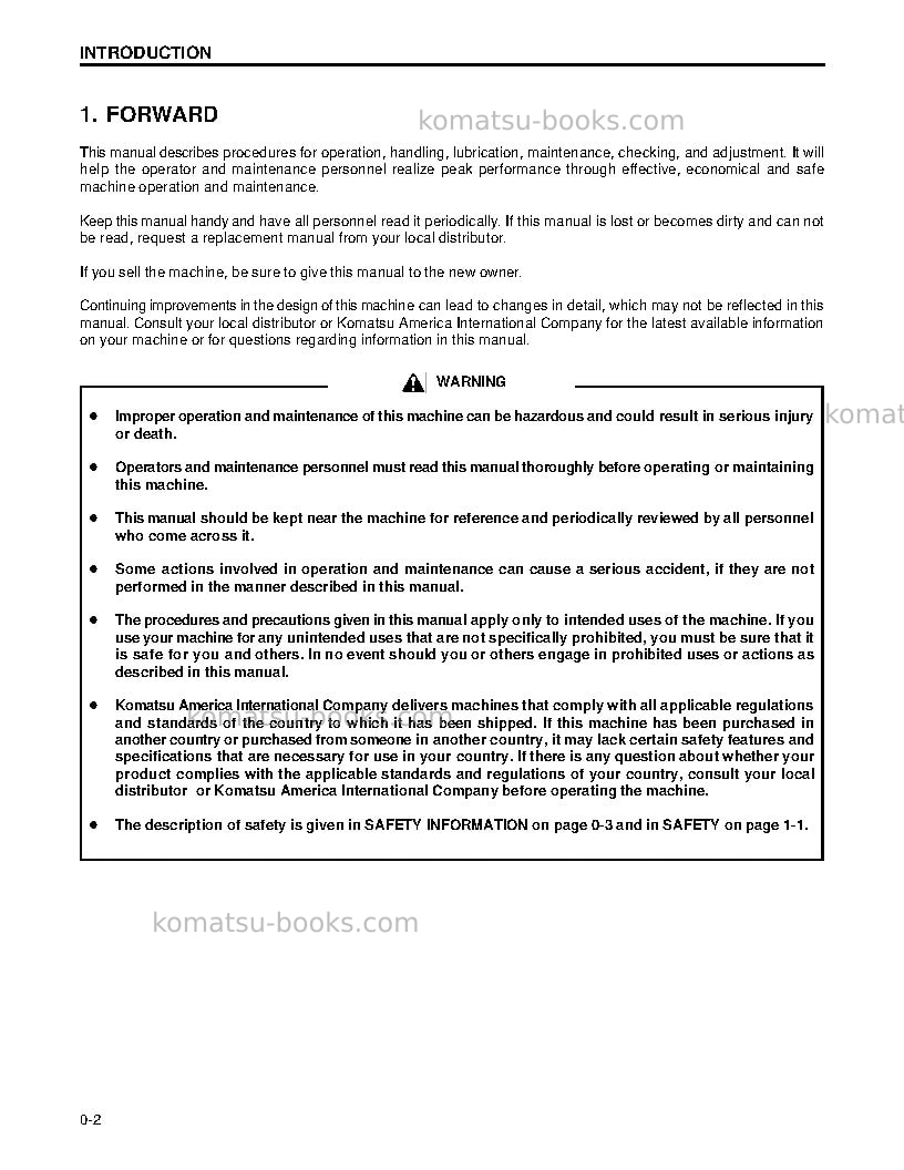 Komatsu pc340lc-7gbr-k Operation manual cover Page 7 Komatsu pc340lc-7gbr-k Operation manual cover Page 7