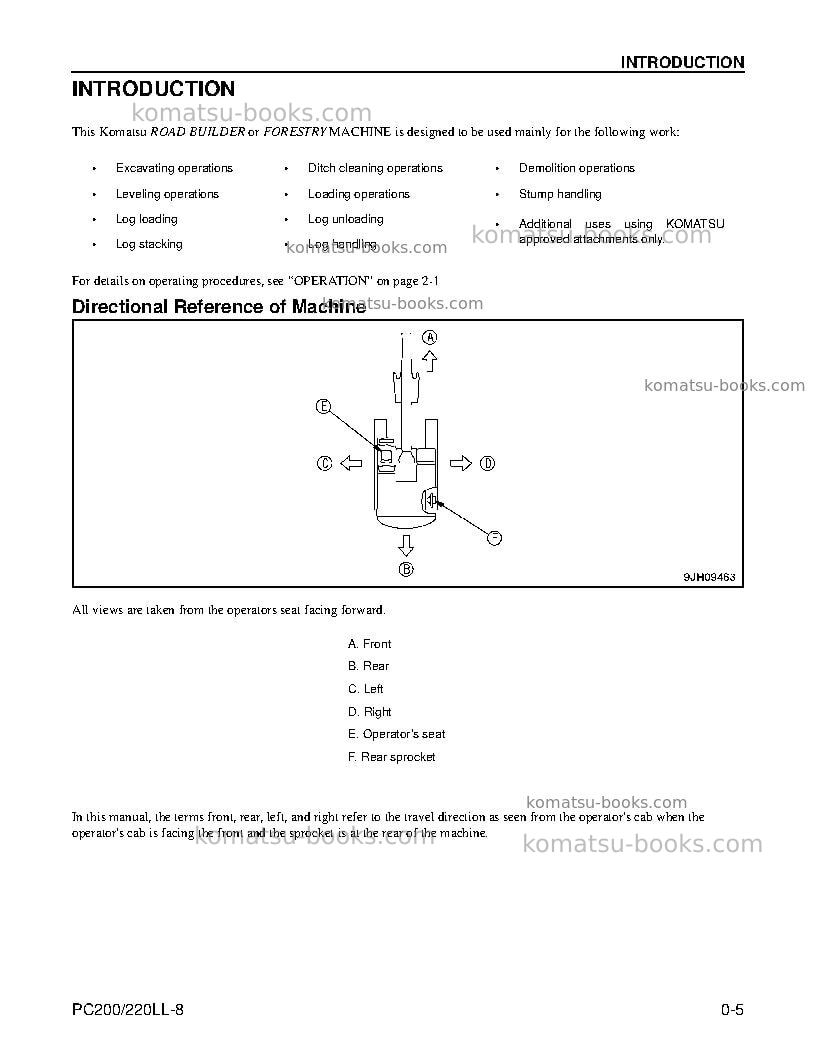 Komatsu pc200ll-8usa Operation manual cover Page 7 Komatsu pc200ll-8usa Operation manual cover Page 7