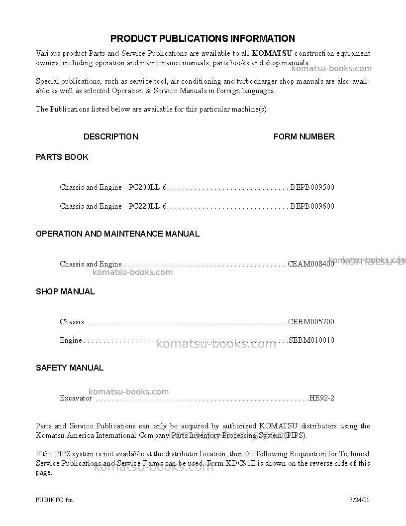Komatsu pc450lc-6gbr-k Operation manual cover Page 7 Komatsu pc450lc-6gbr-k Operation manual cover Page 7