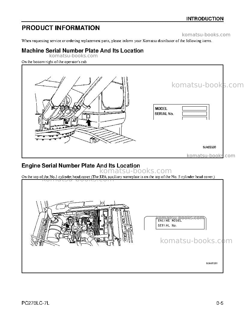 Komatsu pc270lc-7usa-l Operation manual cover Page 7
