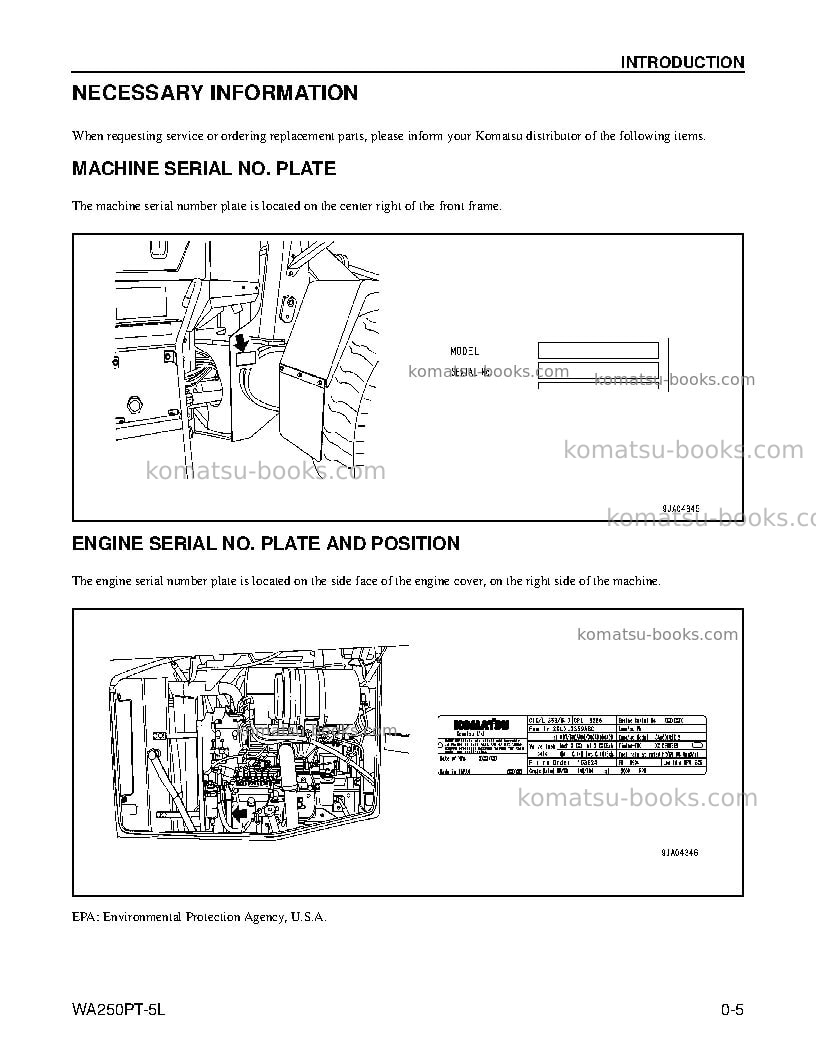 Komatsu wa250pt-5usa-l Operation manual cover Page 7 Komatsu wa250pt-5usa-l Operation manual cover Page 7