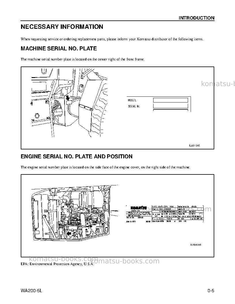 Komatsu wa200-5usa-l Operation manual cover Page 7