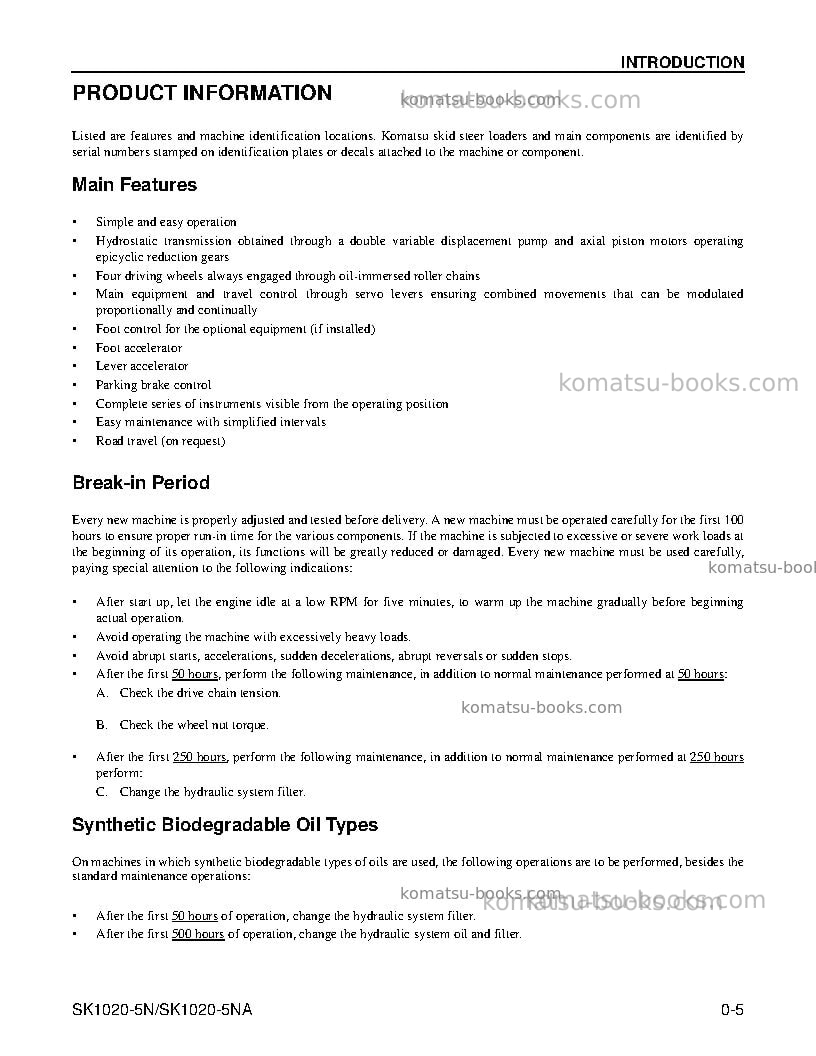 Komatsu sk1020-5usa-na Operation manual cover Page 7 Komatsu sk1020-5usa-na Operation manual cover Page 7