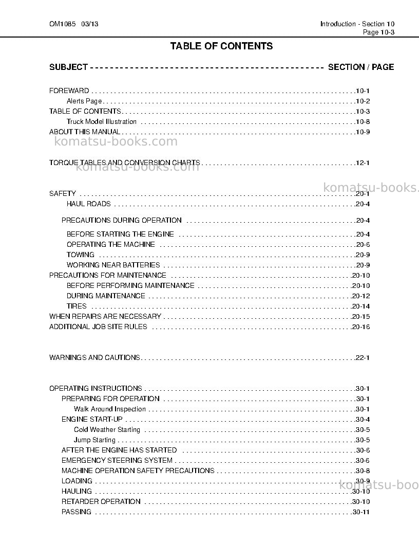 Komatsu hd1500-7usa-w/ ssa16v159 Operation manual cover Page 7