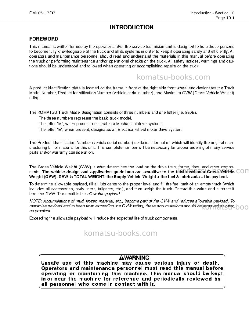 Komatsu 930e-3usa Operation manual cover Page 7 Komatsu 930e-3usa Operation manual cover Page 7