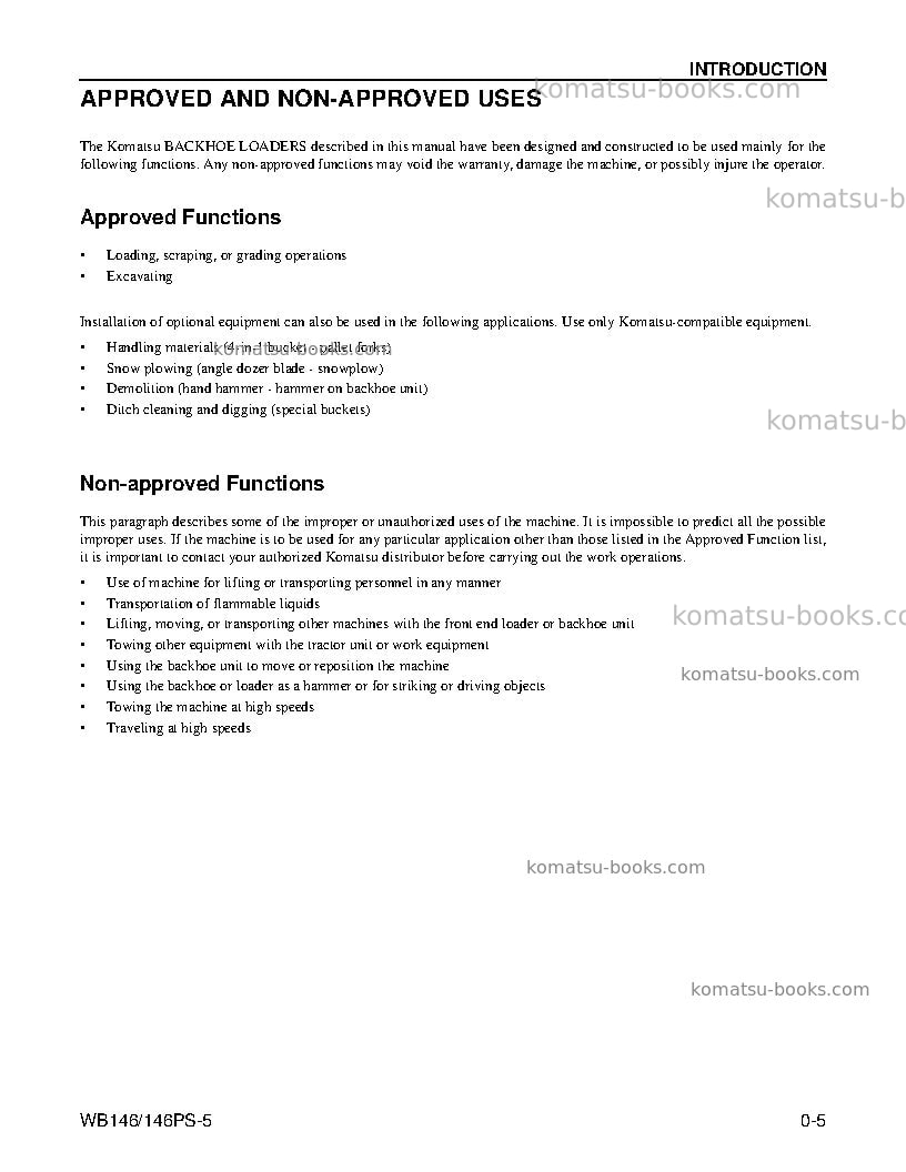 Komatsu wb146ps-5usa Operation manual cover Page 7