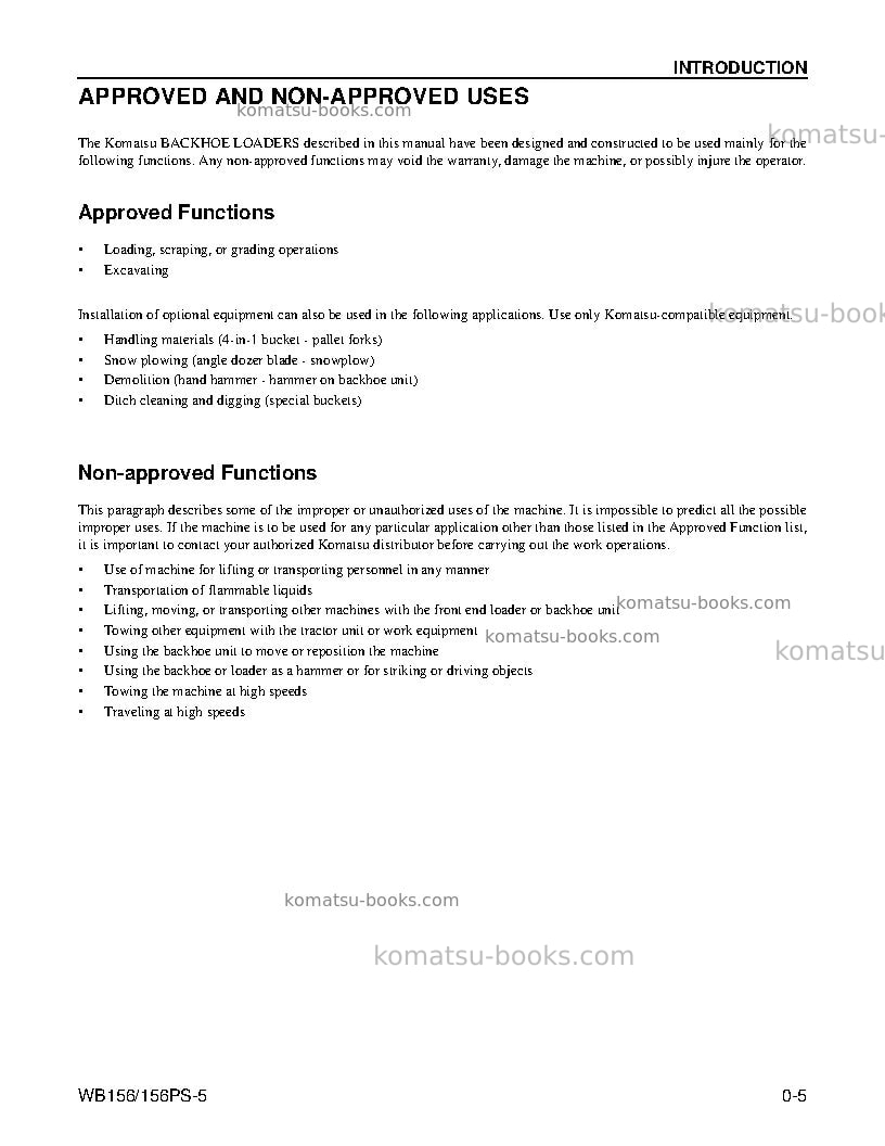 Komatsu wb156ps-5usa Operation manual cover Page 7 Komatsu wb156ps-5usa Operation manual cover Page 7