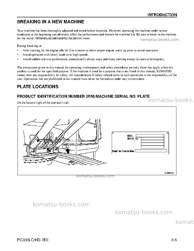 Komatsu pc300lc-7usa-tier 3 Operation manual cover Page 7 Komatsu pc300lc-7usa-tier 3 Operation manual cover Page 7