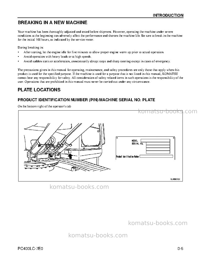 Komatsu pc400lc-7usa-tier 3 Operation manual cover Page 7 Komatsu pc400lc-7usa-tier 3 Operation manual cover Page 7