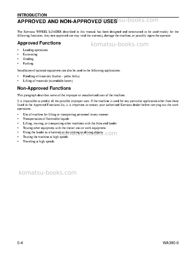 Komatsu wa380-6usa Operation manual cover Page 7