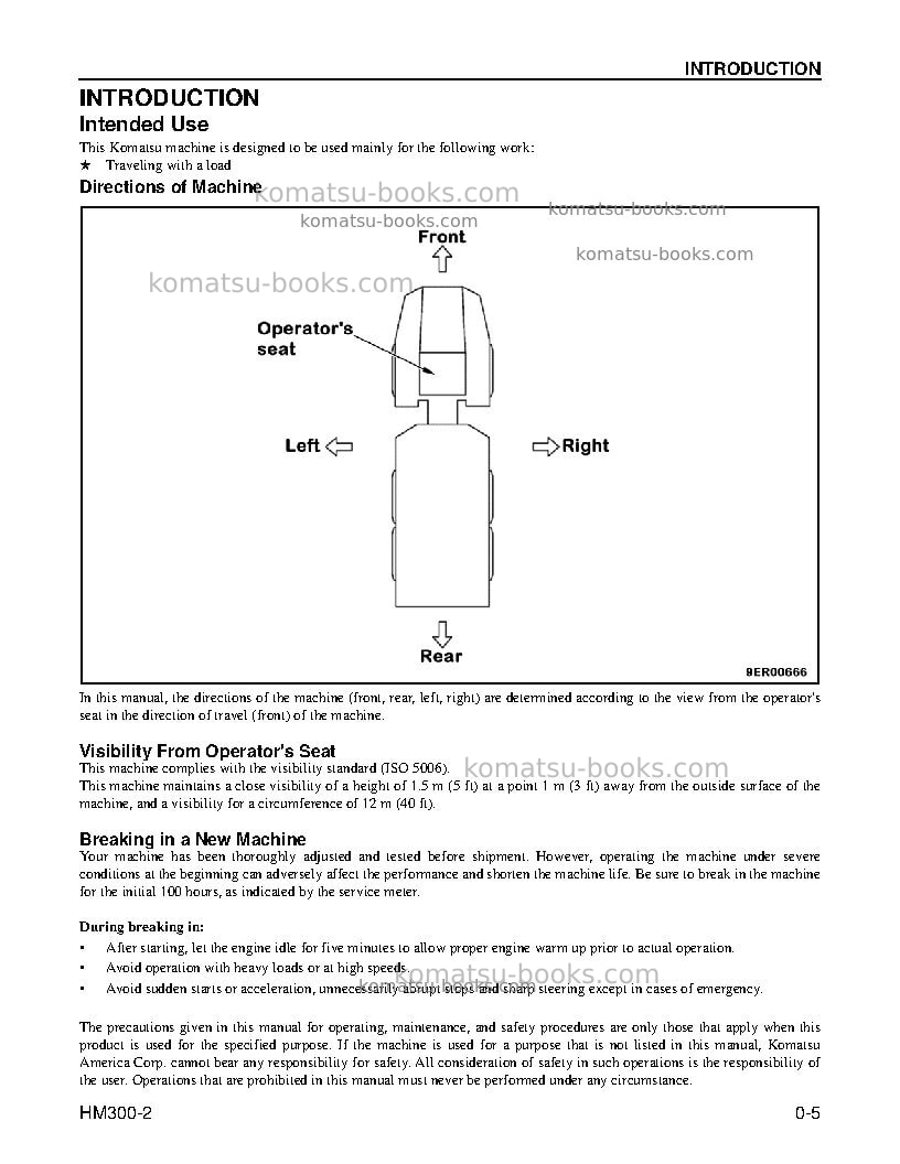 Komatsu hm300-2usa Operation manual cover Page 7 Komatsu hm300-2usa Operation manual cover Page 7