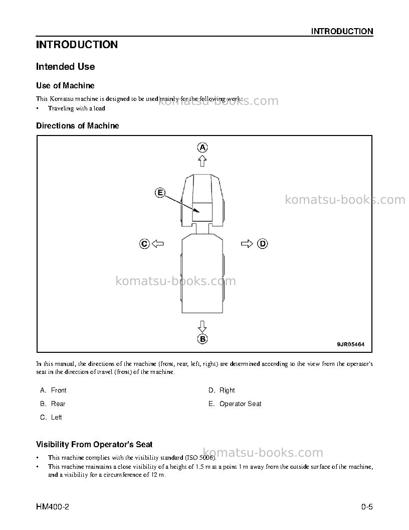 Komatsu hm400-2usa Operation manual cover Page 7 Komatsu hm400-2usa Operation manual cover Page 7