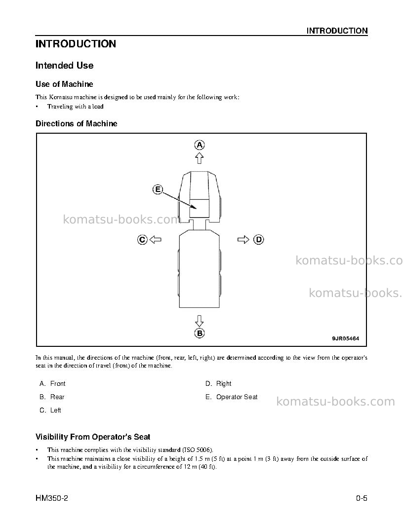Komatsu hm350-2usa Operation manual cover Page 7 Komatsu hm350-2usa Operation manual cover Page 7