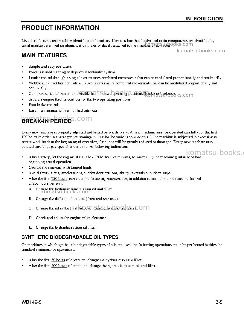 Komatsu wb142-5usa Operation manual cover Page 7