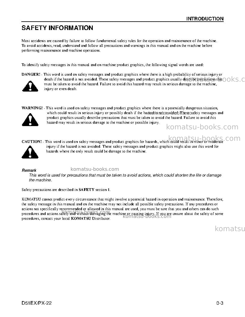 Komatsu d51ex-22bra Operation manual cover Page 7