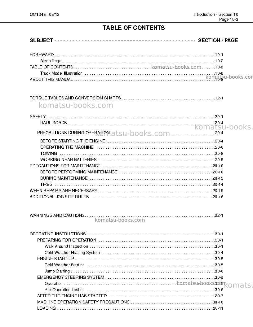 Komatsu hd1500-7usa-w/ sda12v160 Operation manual cover Page 7 Komatsu hd1500-7usa-w/ sda12v160 Operation manual cover Page 7