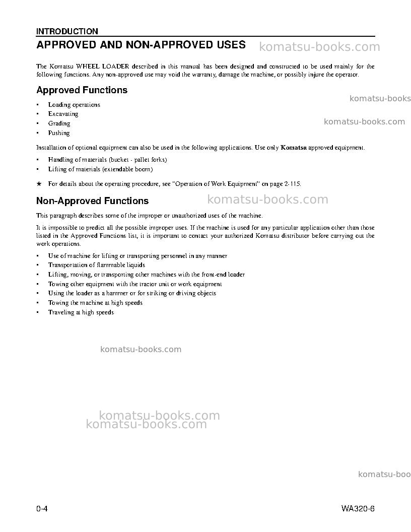 Komatsu wa320-6usa Operation manual cover Page 7