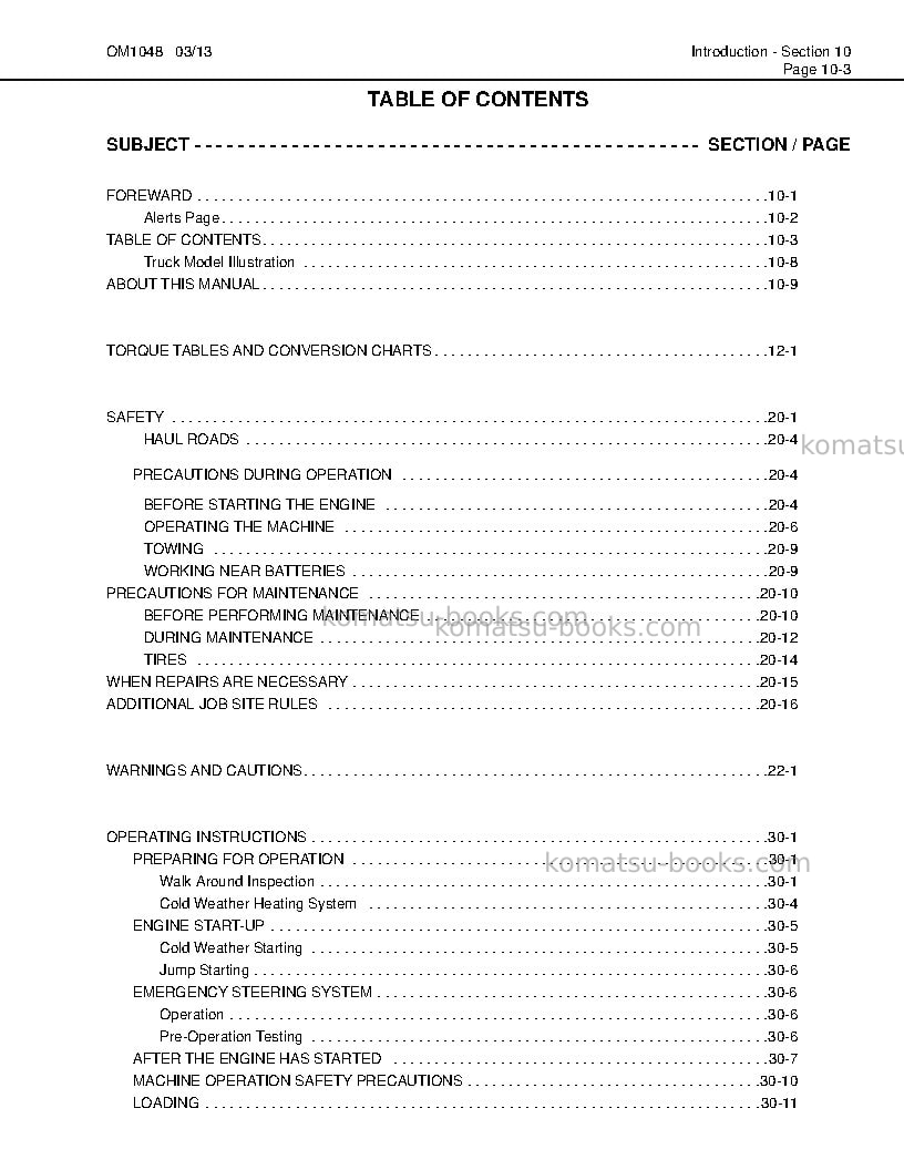 Komatsu hd1500-7usa-w/ sda12v160 Operation manual cover Page 7 Komatsu hd1500-7usa-w/ sda12v160 Operation manual cover Page 7