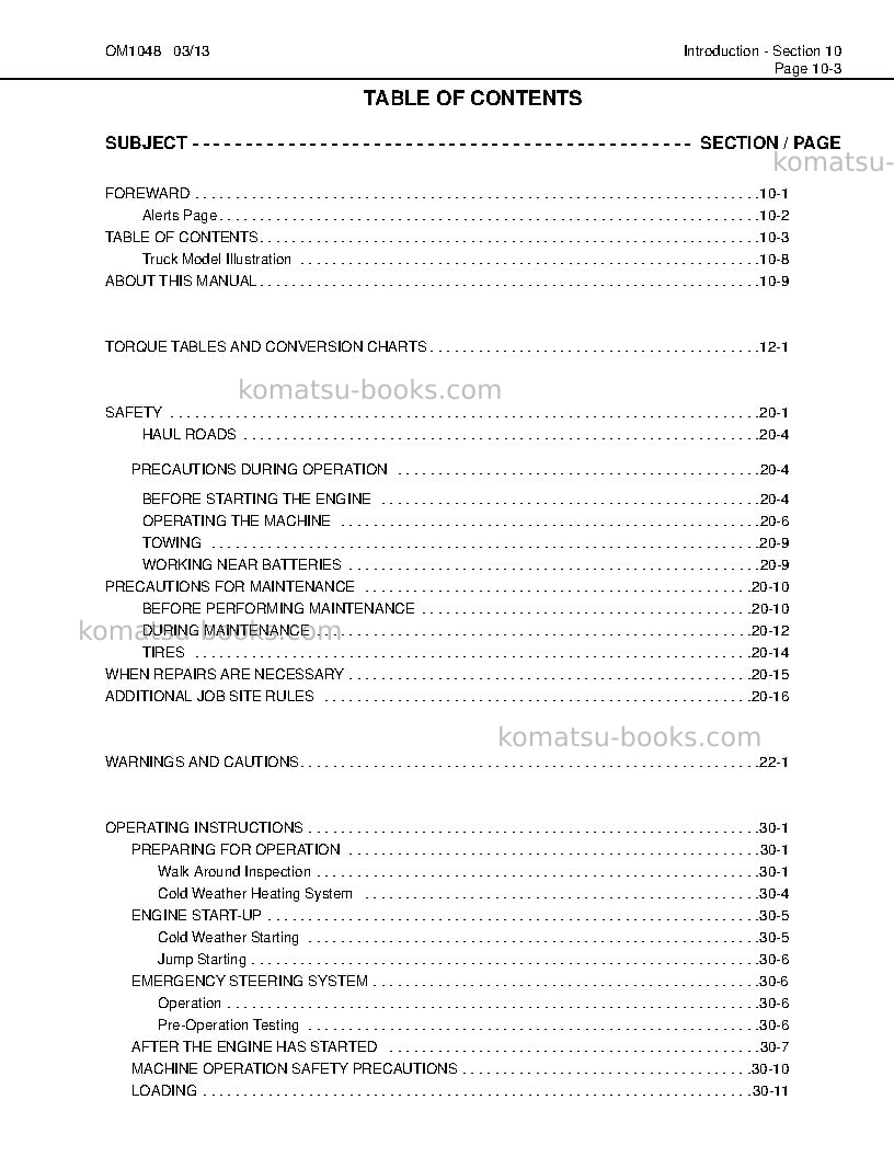 Komatsu hd1500-7usa-w/ sda12v160 Operation manual cover Page 7