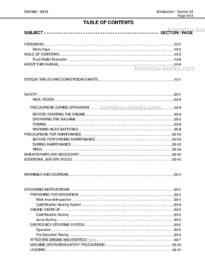 Komatsu hd1500-7usa-w/ sda12v160 Operation manual cover Page 7 Komatsu hd1500-7usa-w/ sda12v160 Operation manual cover Page 7