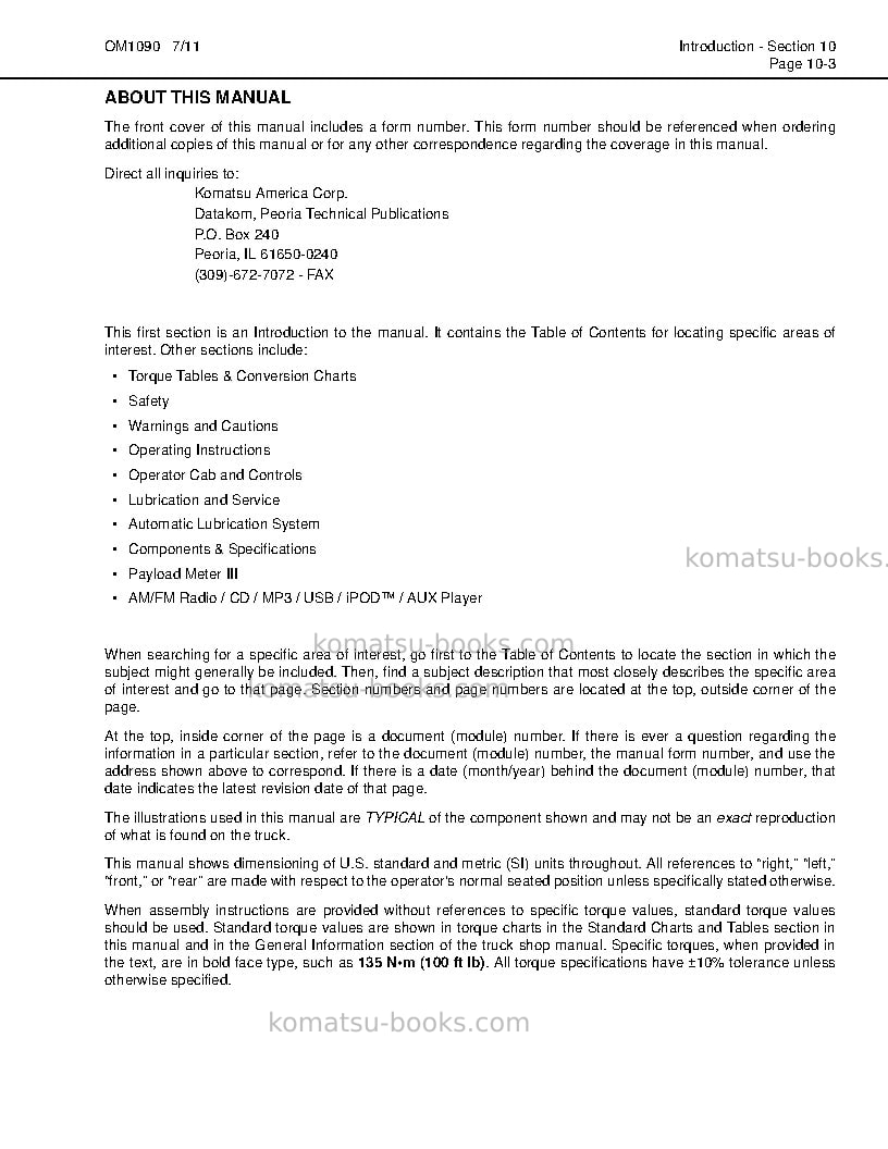 Komatsu 930e-4usa-tier ii Operation manual cover Page 7 Komatsu 930e-4usa-tier ii Operation manual cover Page 7