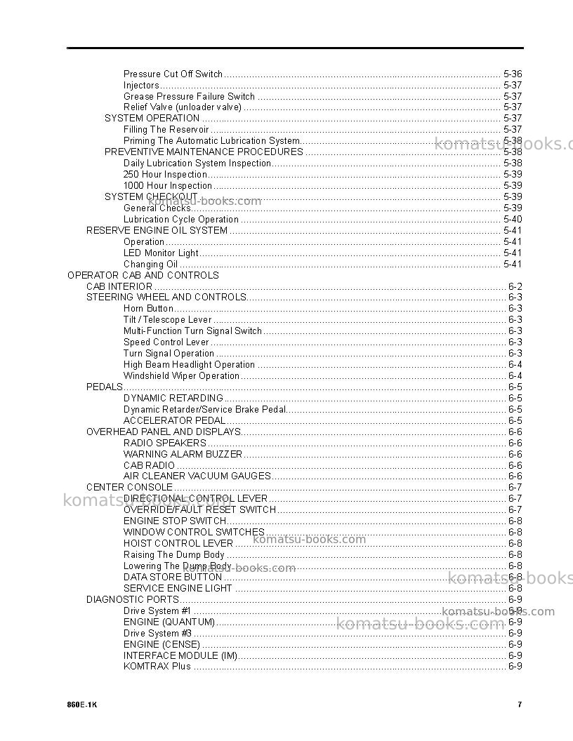 Komatsu 860e-1usa-k Operation manual cover Page 7