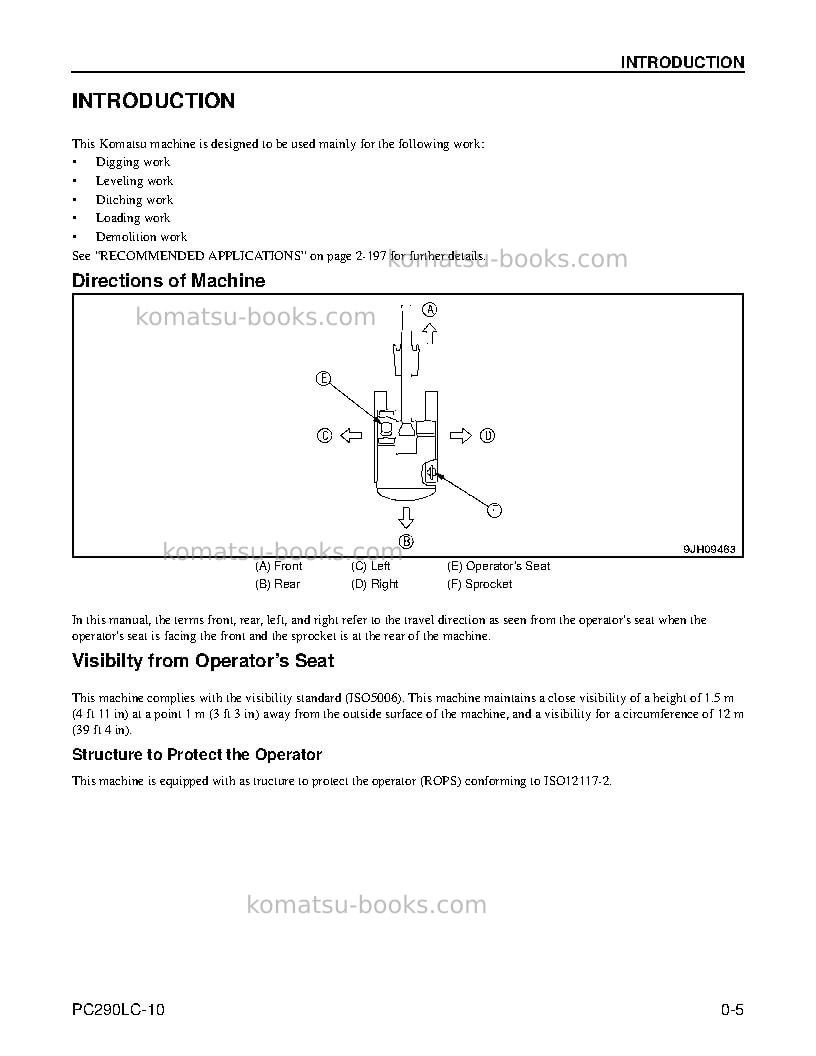 Komatsu pc290lc-10usa Operation manual cover Page 7 Komatsu pc290lc-10usa Operation manual cover Page 7
