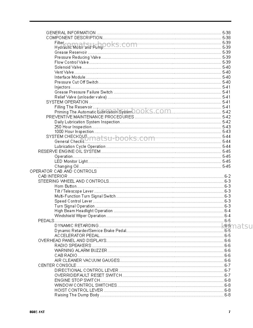 Komatsu 860e-1usa-kt Operation manual cover Page 7