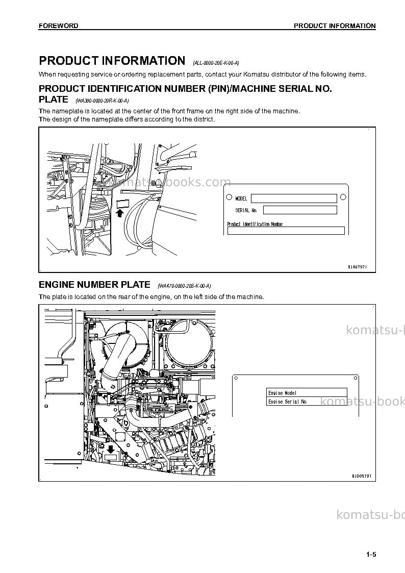 Komatsu wa470-7usa Operation manual cover Page 7 Komatsu wa470-7usa Operation manual cover Page 7