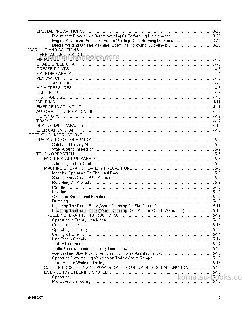 Komatsu 960e-2usa-kt Operation manual cover Page 7