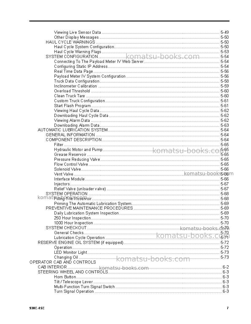 Komatsu 930e-4usa-se Operation manual cover Page 7 Komatsu 930e-4usa-se Operation manual cover Page 7