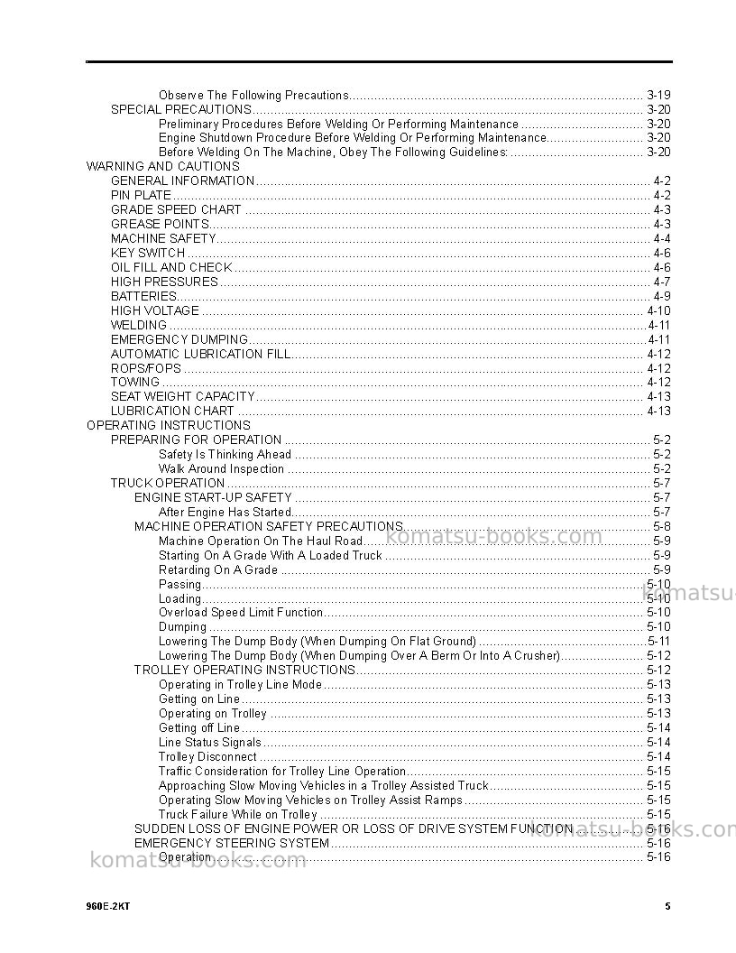 Komatsu 960e-2usa-kt Operation manual cover Page 7