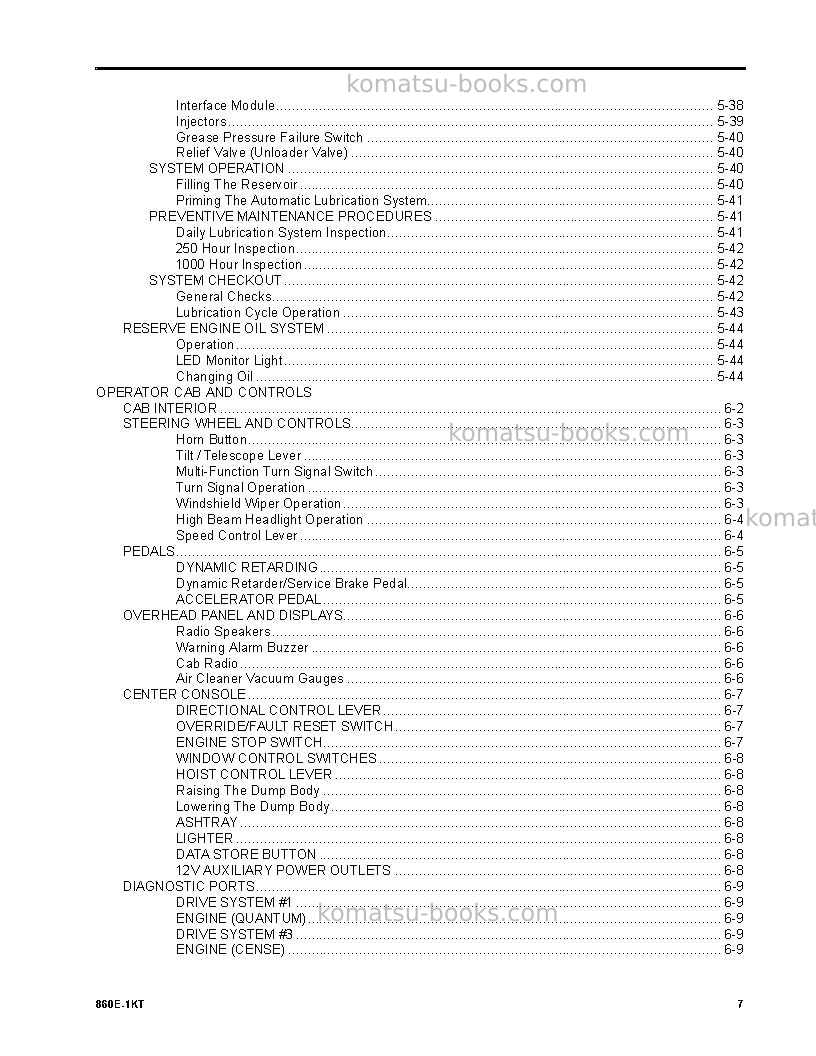 Komatsu 860e-1usa-kt Operation manual cover Page 7