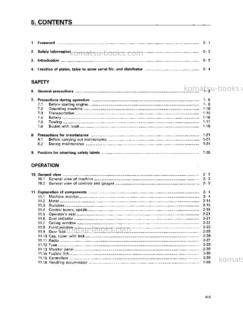 Komatsu pc400lc-5jpn Operation manual cover Page 7 Komatsu pc400lc-5jpn Operation manual cover Page 7