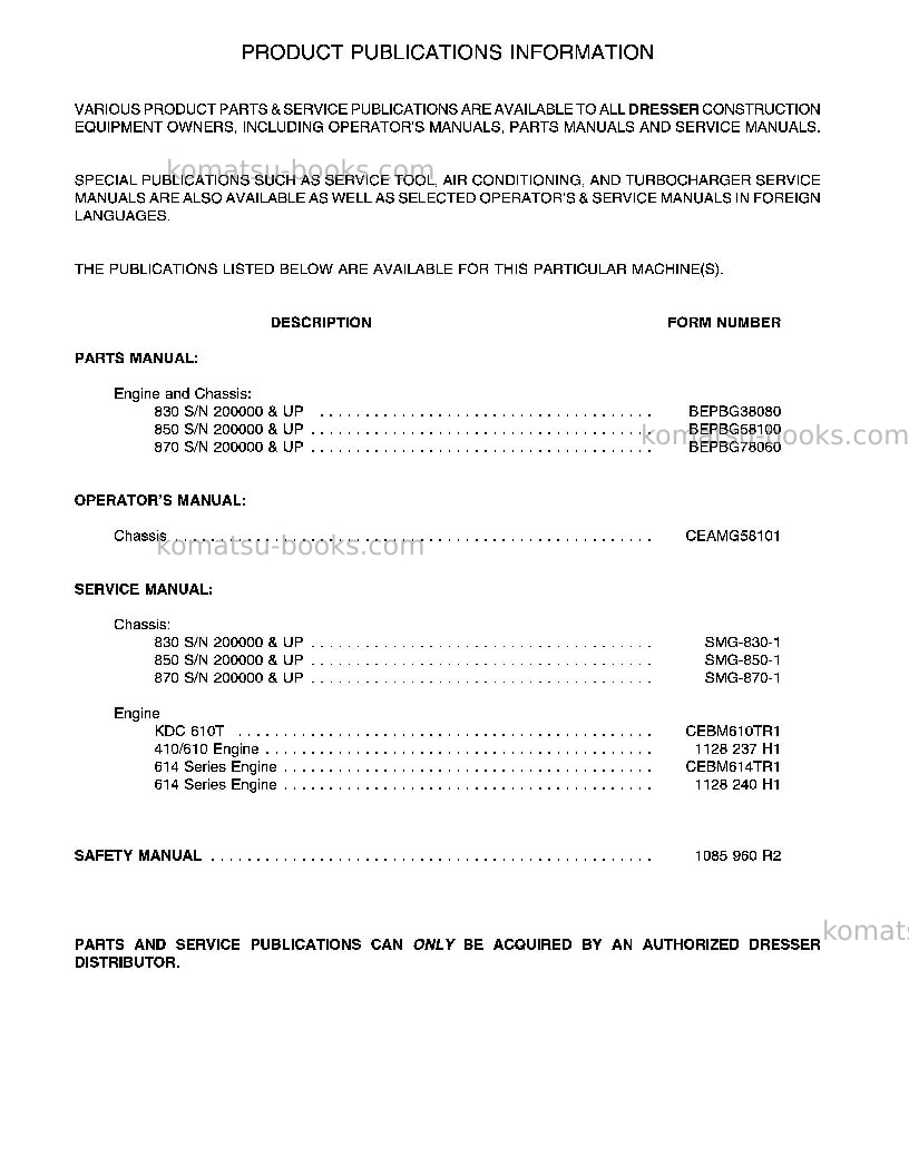 Komatsu 830 Operation manual cover Page 7 Komatsu 830 Operation manual cover Page 7