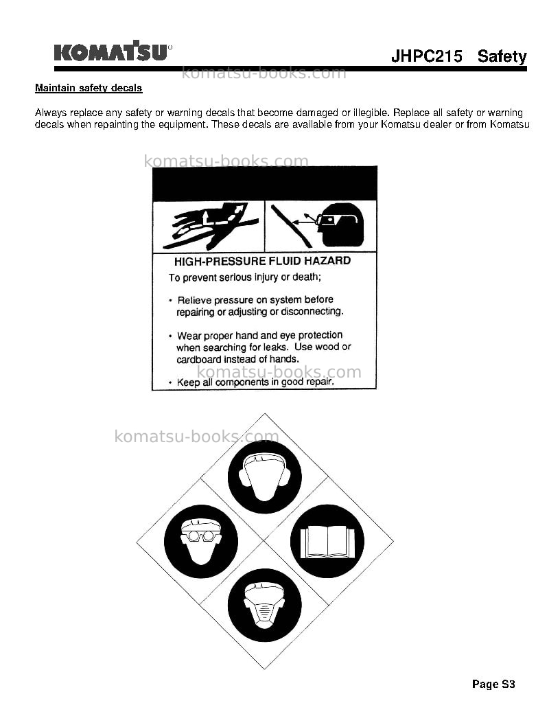 Komatsu jhpc215usa Operation manual cover Page 7 Komatsu jhpc215usa Operation manual cover Page 7