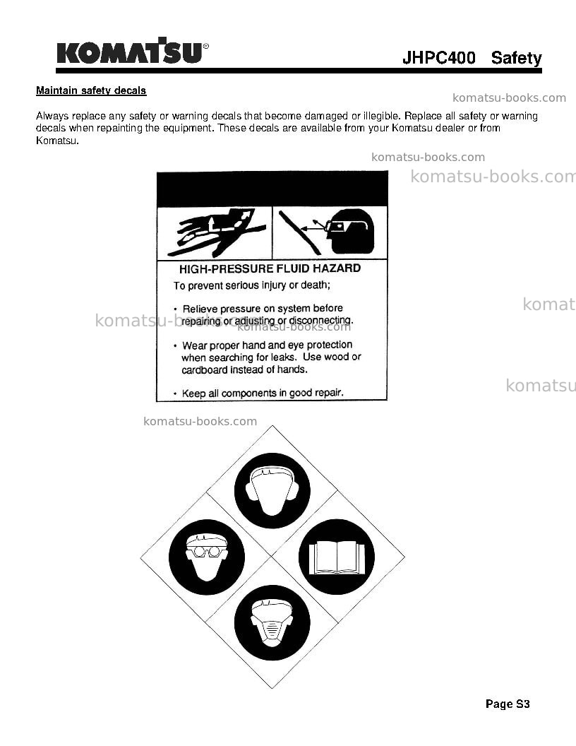 Komatsu jhpc400usa Operation manual cover Page 7