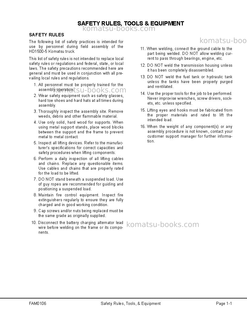 Komatsu hd1500-5usa Field assembly manual cover Page 7